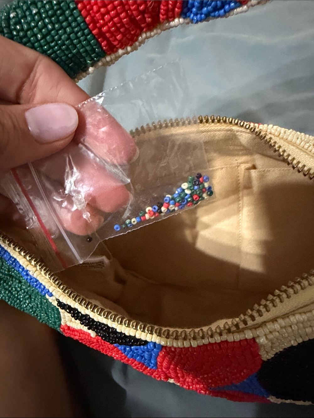 Maeve Beaded Floral Bag in Red, Blue, Green, Black & Cream - Picture 5 of 7
